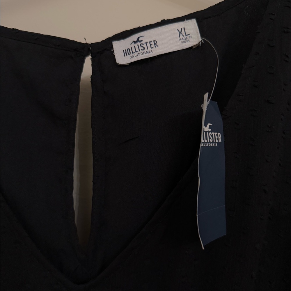 Hollister Black Tiered Bishop Sheer Sleeve V neckline Women’s Sundress NWT XL - Picture 7 of 9